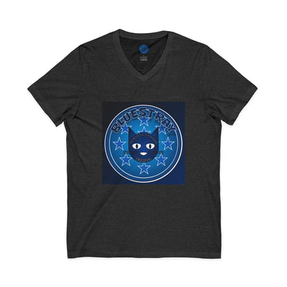 Bluestray Cat V-Neck Tee — Retro Night Sky Cat Graphic Shirt