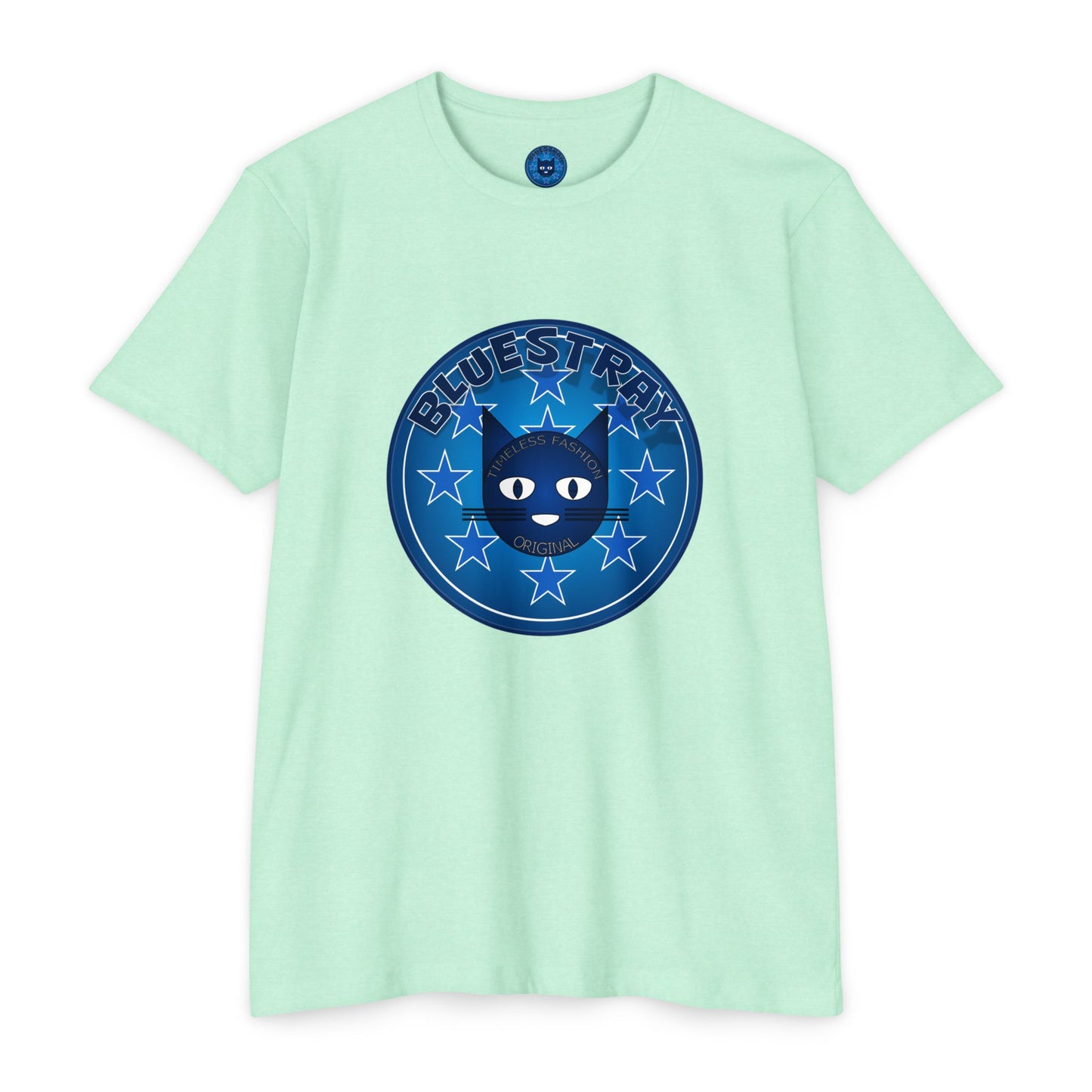 Bluestray Cat Graphic T-Shirt — “Bluestray” Retro Star Logo