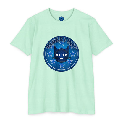 Bluestray Cat Graphic T-Shirt — “Bluestray” Retro Star Logo