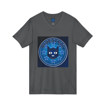 Bluestray Cat V-Neck Tee — Retro Night Sky Cat Graphic Shirt
