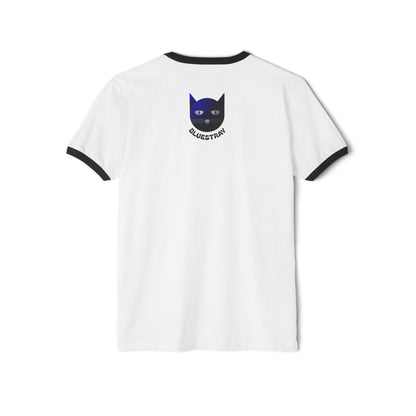 Bluestray Cat Ringer T-Shirt — Retro Blue Cat Graphic Tee