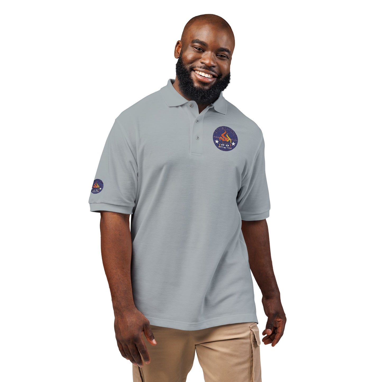 Embroidered Campfire Badge Polo — Outdoor Adventure Bluestray Logo Shirt
