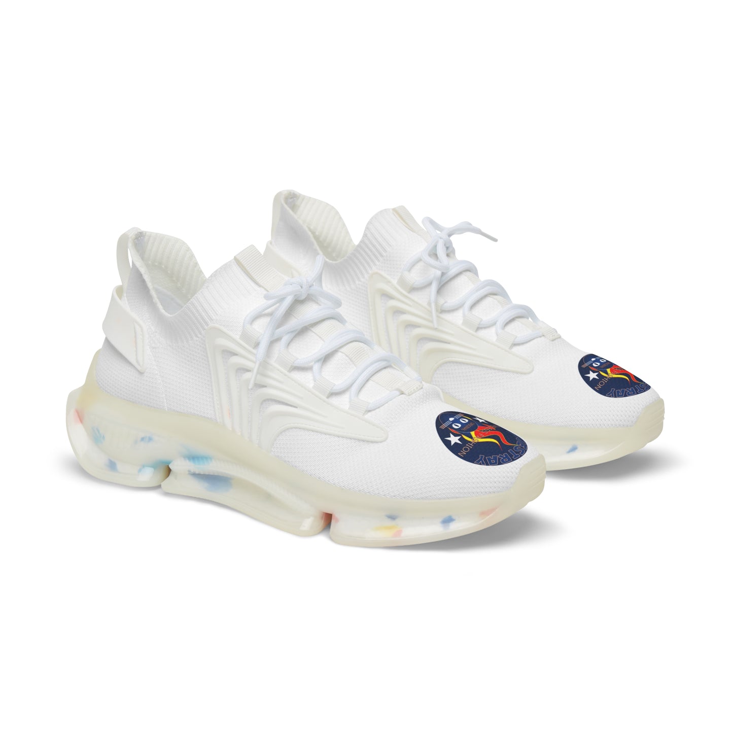 Men's White Mesh Sneakers — Breathable Athletic Shoes with Bluestray Flame Patch