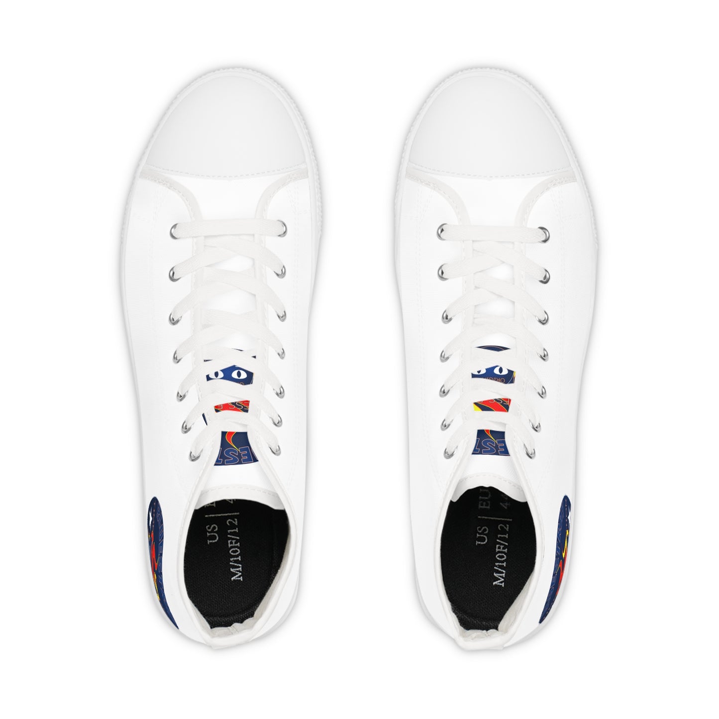 High Top Bluestray Sneakers — Retro Rocket Patch White Canvas Shoes