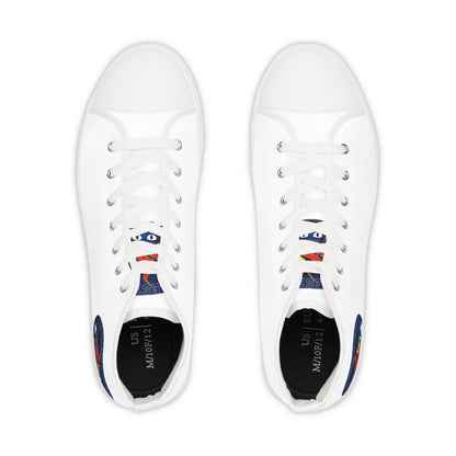High Top Bluestray Sneakers — Retro Rocket Patch White Canvas Shoes