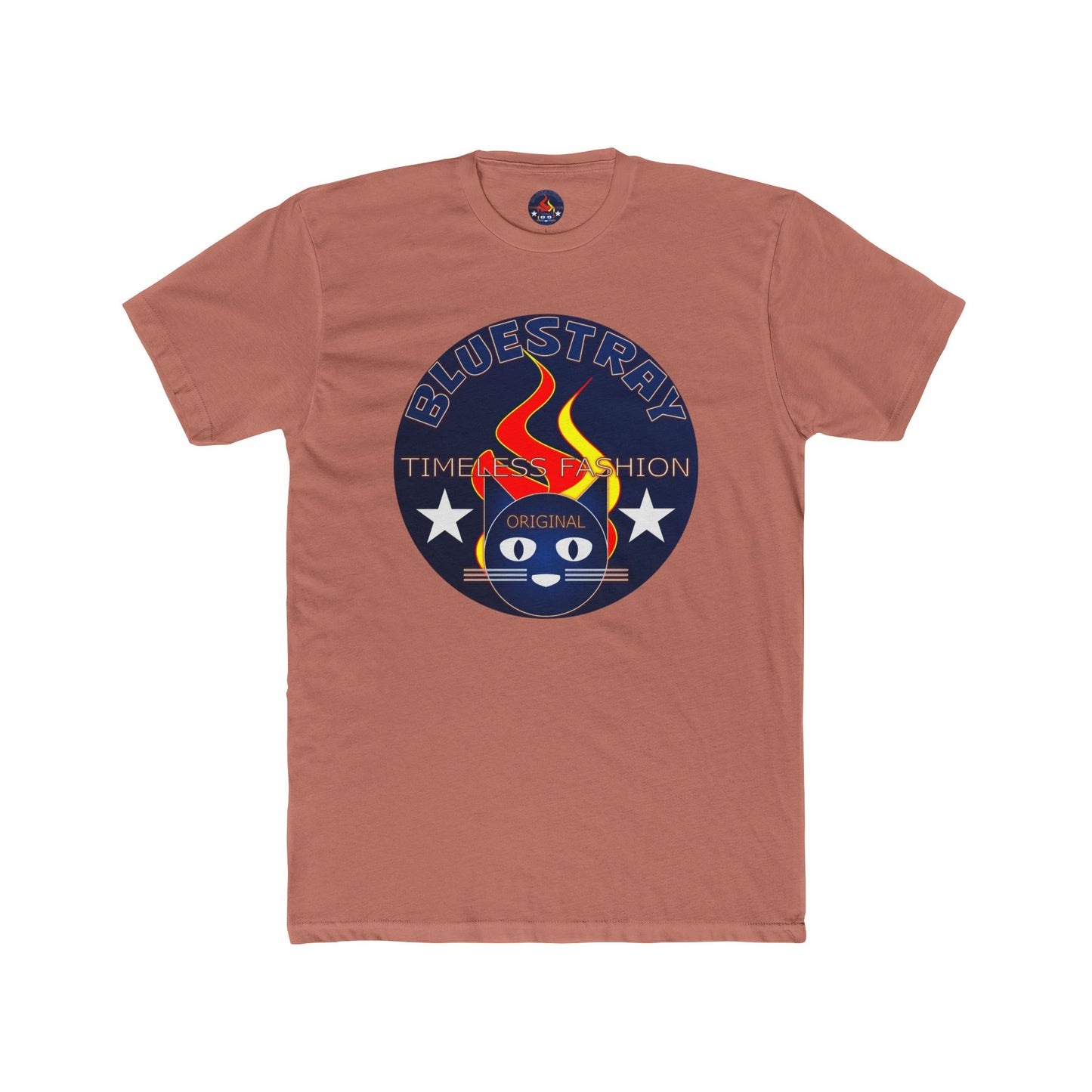 Retro Cat Flame Logo Tee — Bluestay Time & Motion Graphic T-Shirt