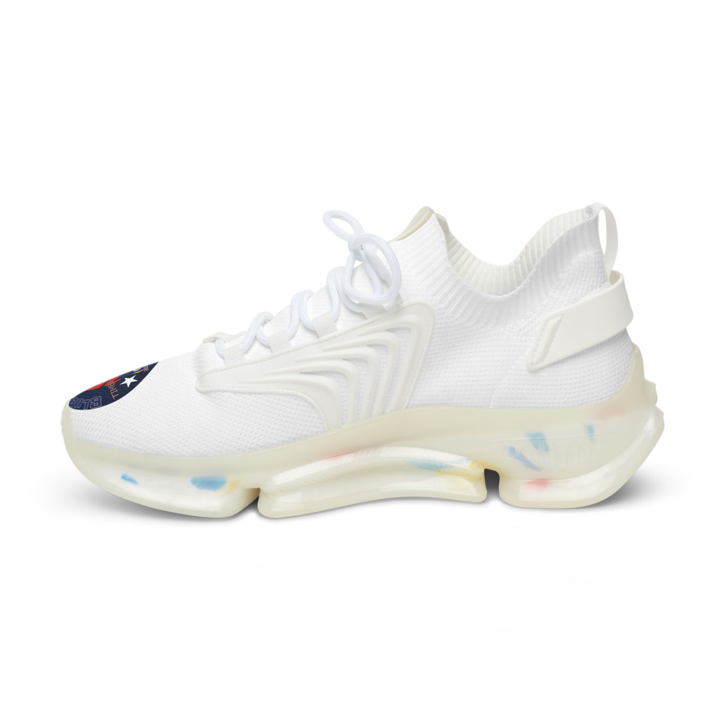 Men's White Mesh Sneakers — Breathable Athletic Shoes with Bluestray Flame Patch