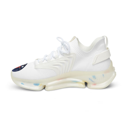 Men's White Mesh Sneakers — Breathable Athletic Shoes with Bluestray Flame Patch