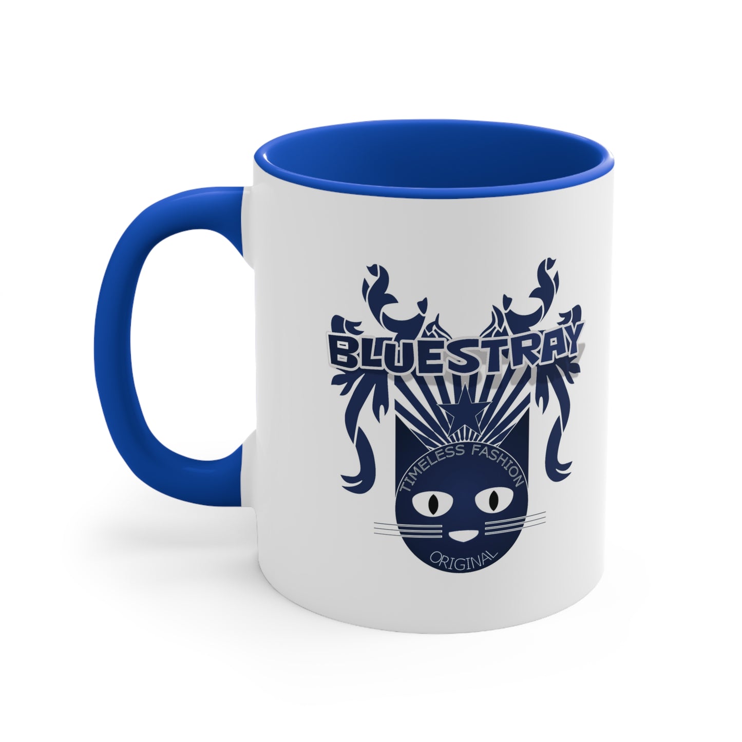 Bluestray Cat Accent Mug — Retro Cat Crest Coffee Cup (11oz)