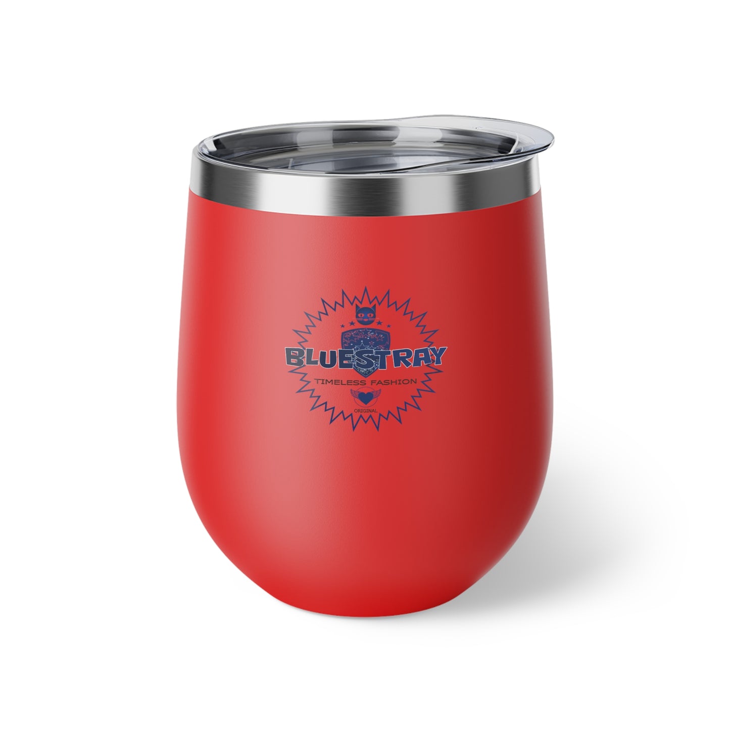 12oz Insulated Copper Tumbler — Vacuum Wine Cup with Leak-Resistant Lid (Bluestray Logo)