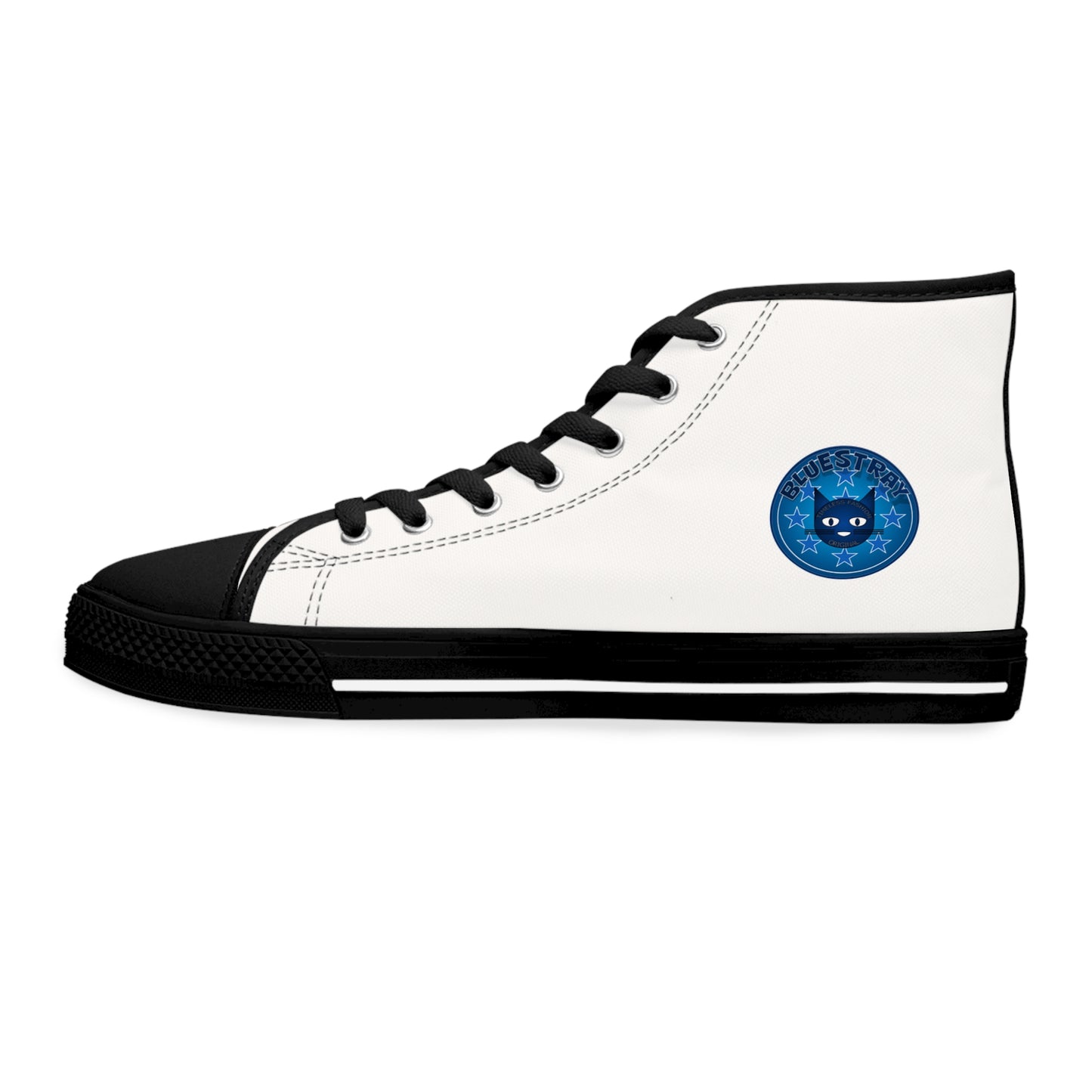 Women's High Top Sneakers — White Canvas Casual Shoes with Bluestray Patch Accent