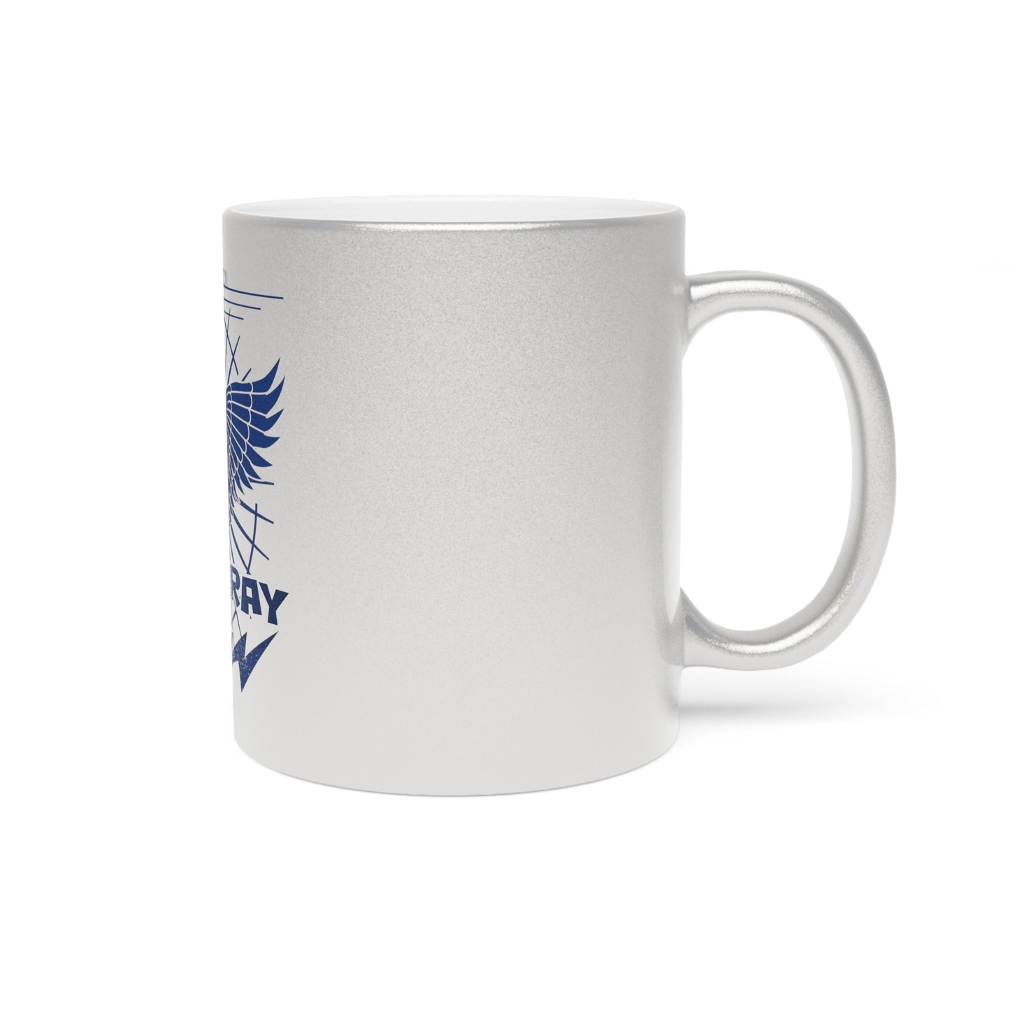 Bluestray Metallic Mug — Retro Winged Cat Silver/Gold Travel Coffee Cup