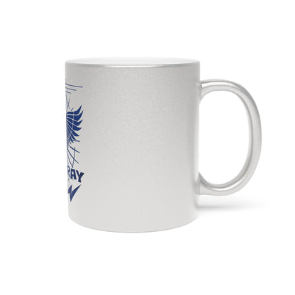 Bluestray Metallic Mug — Retro Winged Cat Silver/Gold Travel Coffee Cup