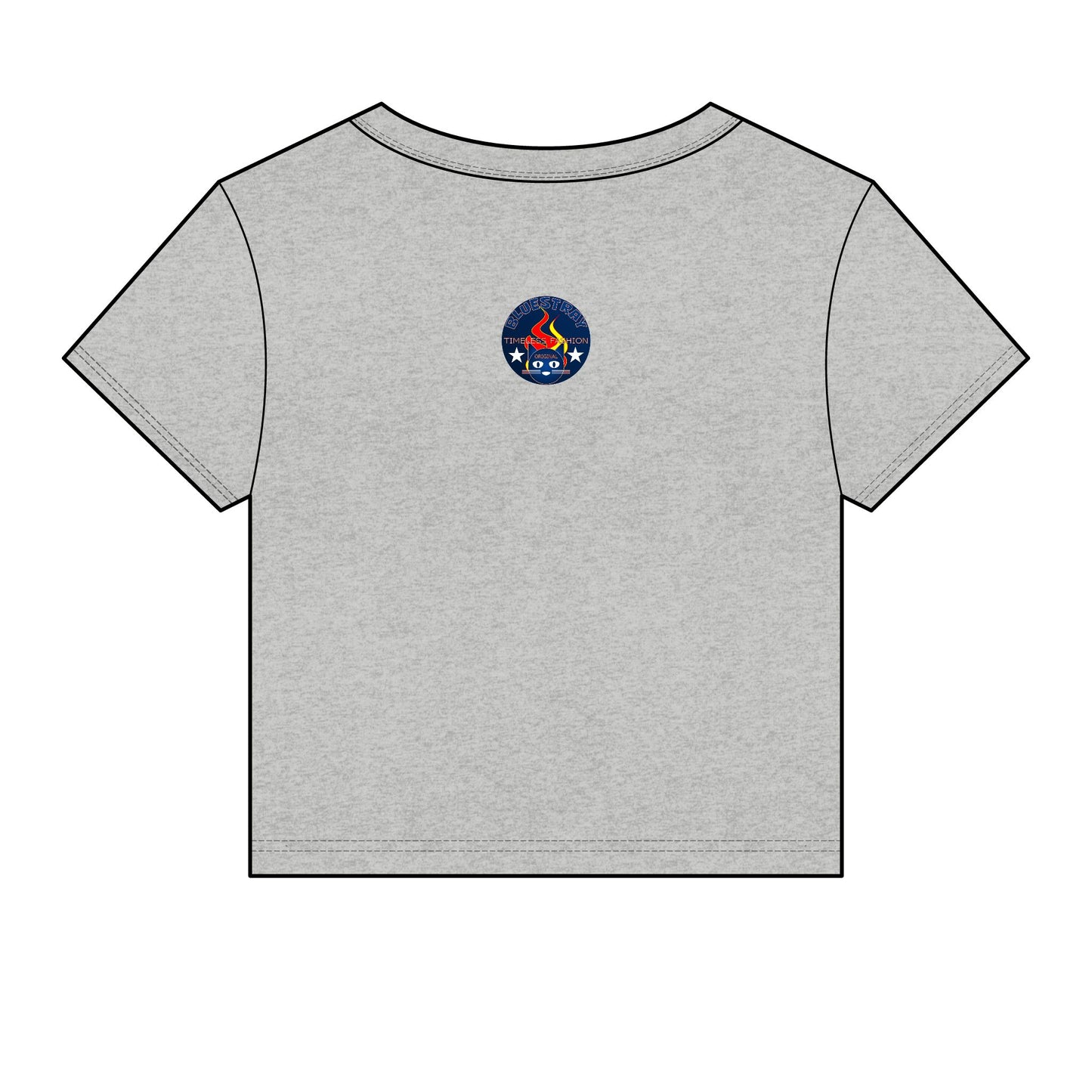 Bluestray Retro Flame Crest Women's Baby Tee — 'Time & Motion' Graphic Crop Top