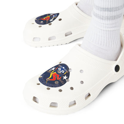 Camping Flame Clogs — White EVA Foam Slip-On Shoes with Bluestray Graphic