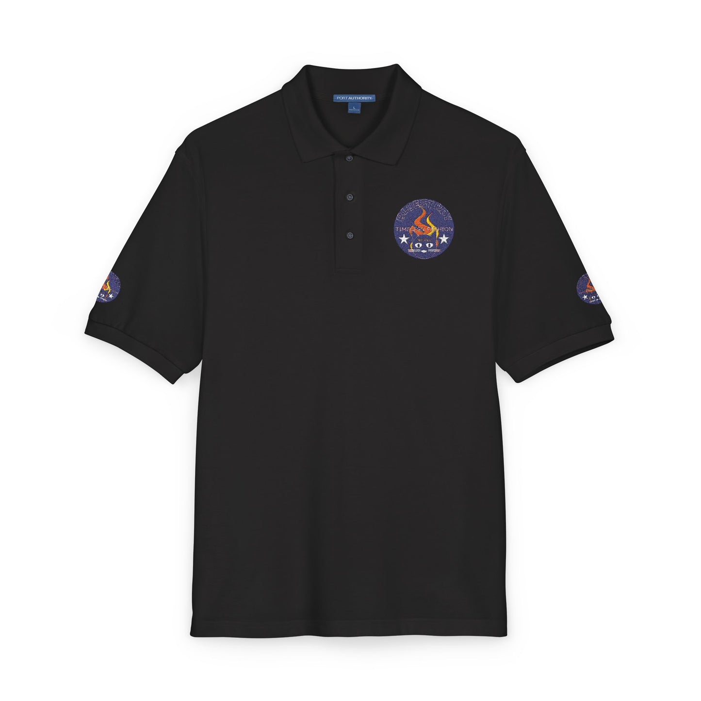 Embroidered Campfire Badge Polo — Outdoor Adventure Bluestray Logo Shirt