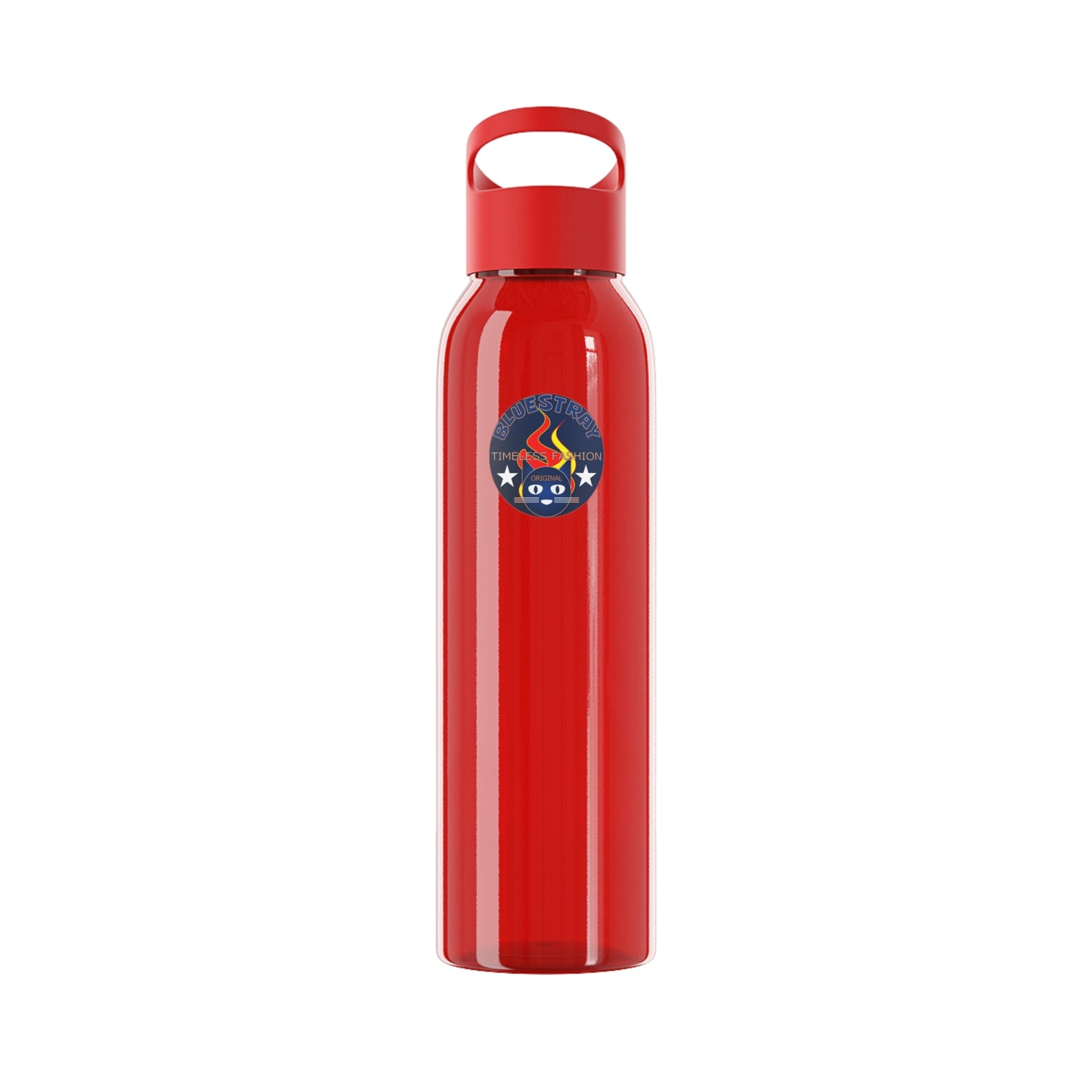 Bluestray Logo Water Bottle — Clear Reusable Bottle with Star & Flame Emblem