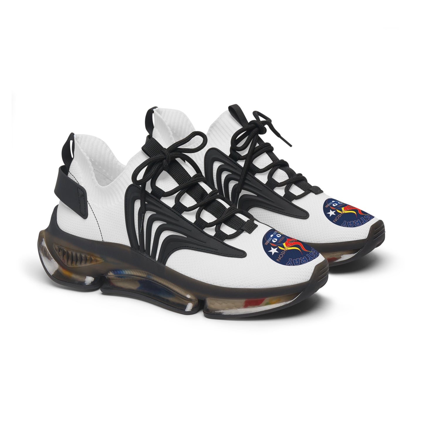 Bluestray Mesh Sneakers — White Knit Trainers with Retro Rocket Patch