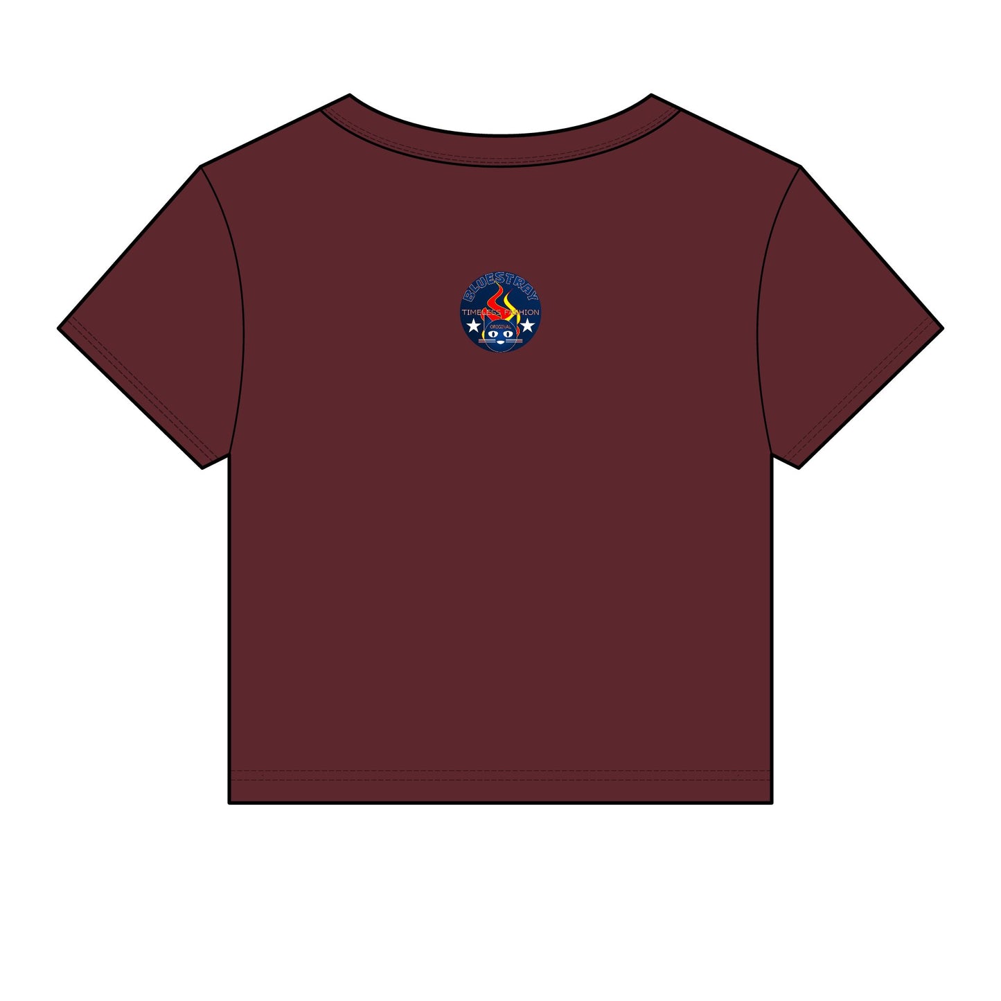 Bluestray Retro Flame Crest Women's Baby Tee — 'Time & Motion' Graphic Crop Top