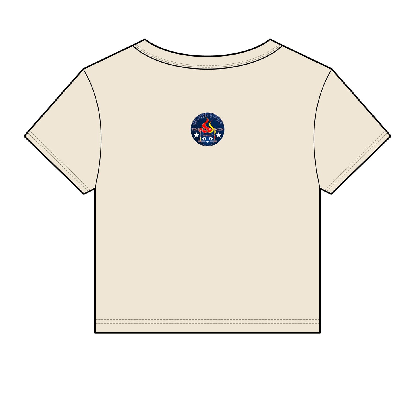 Bluestray Retro Flame Crest Women's Baby Tee — 'Time & Motion' Graphic Crop Top