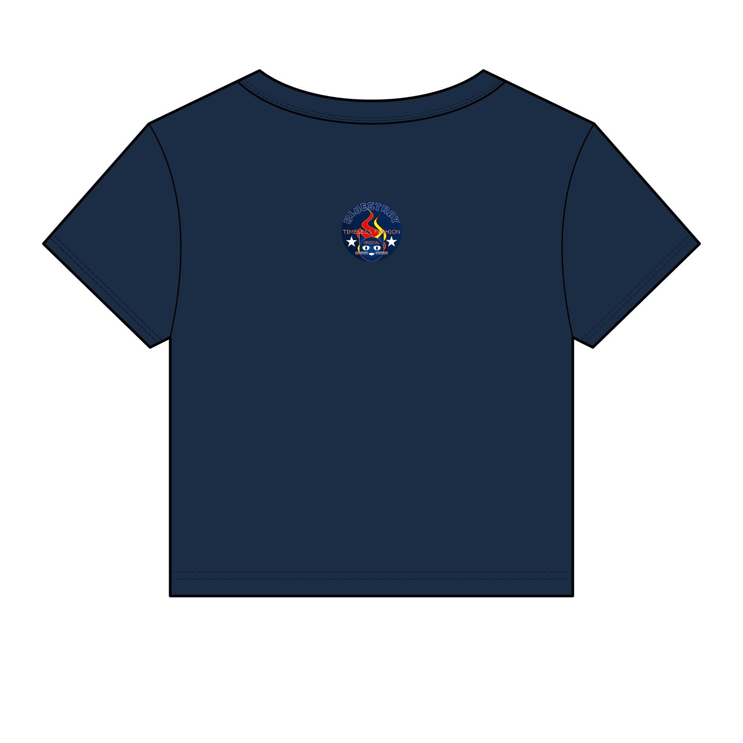 Bluestray Retro Flame Crest Women's Baby Tee — 'Time & Motion' Graphic Crop Top