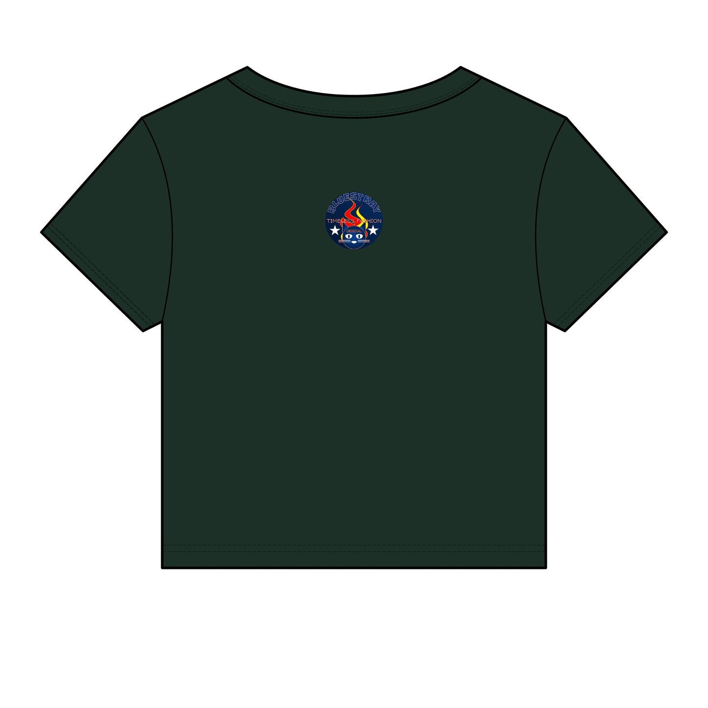 Bluestray Retro Flame Crest Women's Baby Tee — 'Time & Motion' Graphic Crop Top