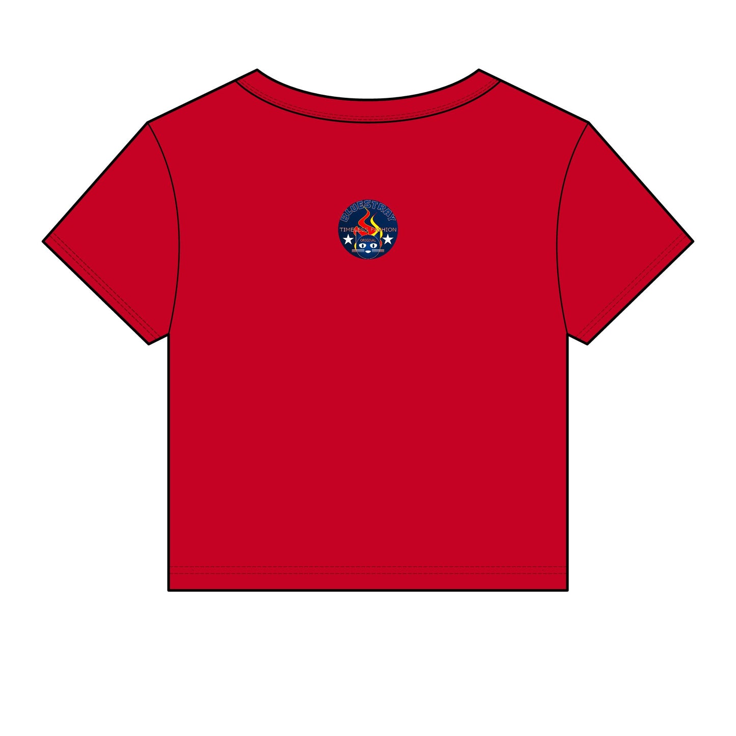 Bluestray Retro Flame Crest Women's Baby Tee — 'Time & Motion' Graphic Crop Top