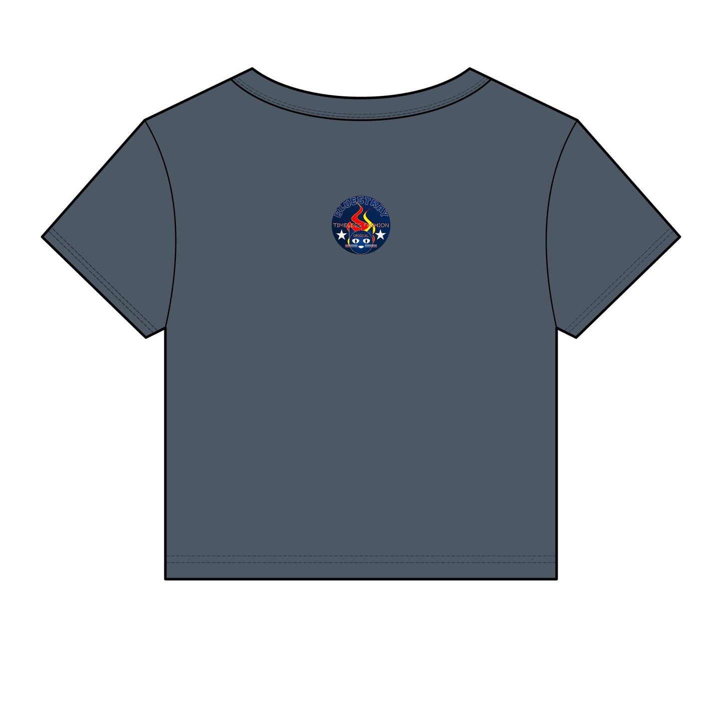 Bluestray Retro Flame Crest Women's Baby Tee — 'Time & Motion' Graphic Crop Top