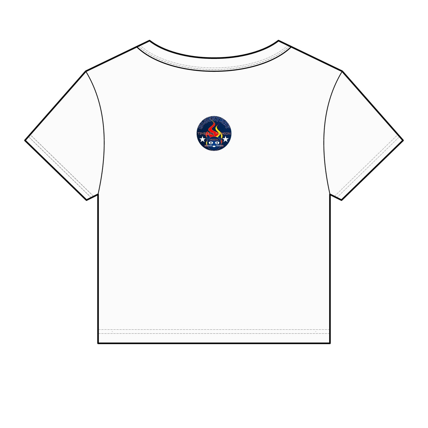 Bluestray Retro Flame Crest Women's Baby Tee — 'Time & Motion' Graphic Crop Top