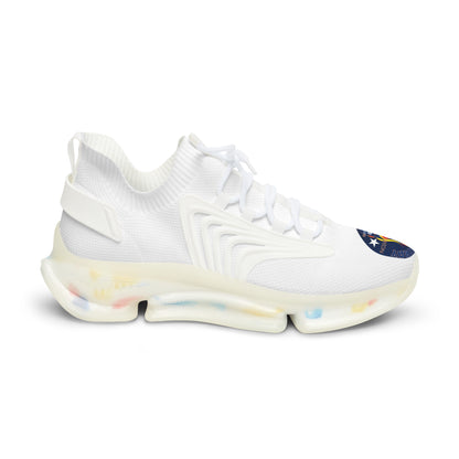 Men's White Mesh Sneakers — Breathable Athletic Shoes with Bluestray Flame Patch