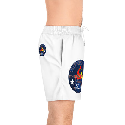 Swim Shorts — Retro Bluestrsy Flame Patch Beach Trunks