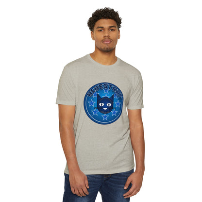 Bluestray Cat Graphic T-Shirt — “Bluestray” Retro Star Logo