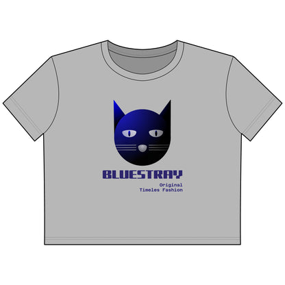 Cat Face Cropped Tee — Women's Boxy Bluestray Cat Graphic Shirt
