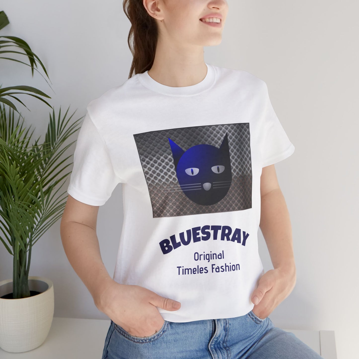 Bluestray Cat Graphic T-Shirt — Retro Blue Cat Logo Tee