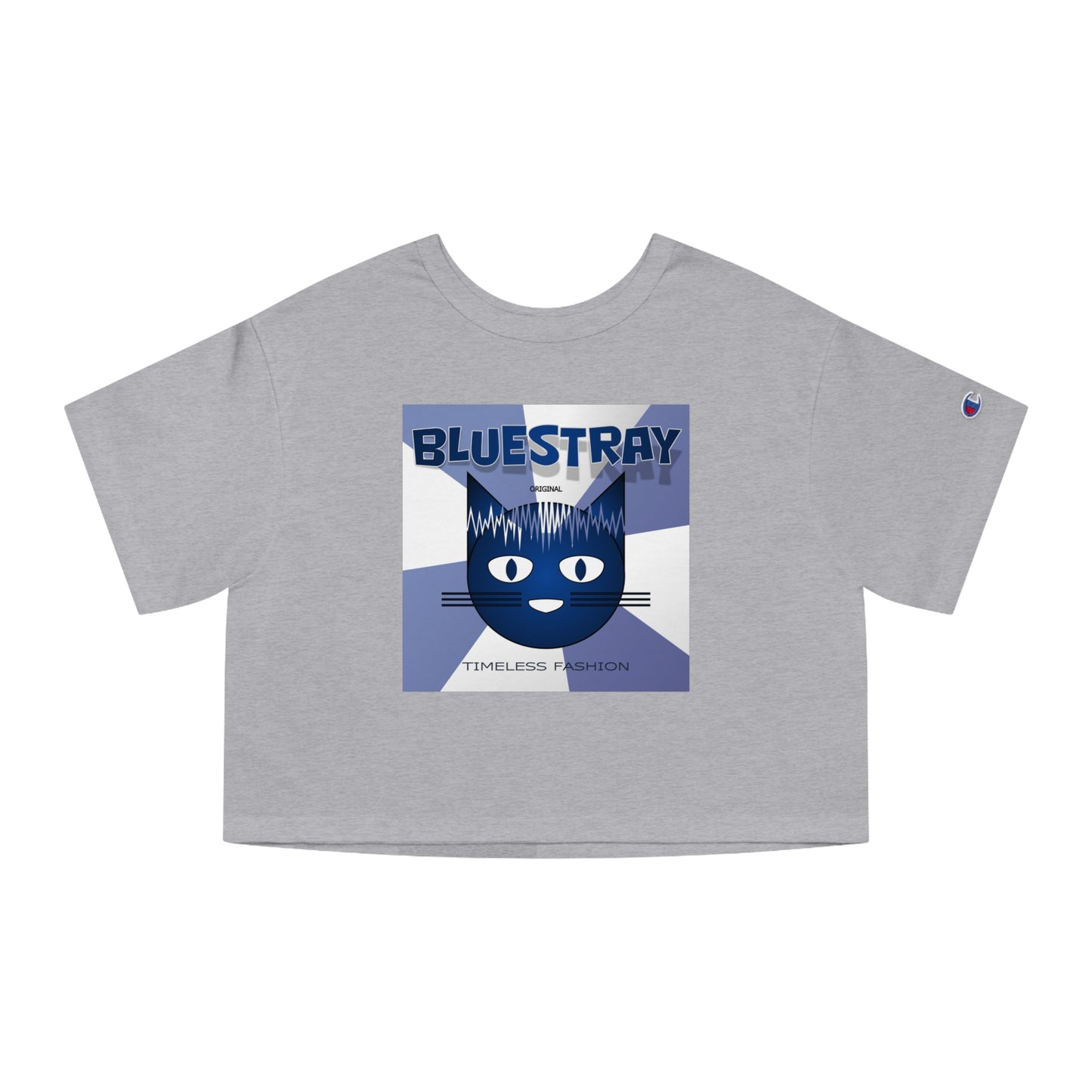 Bluestray Cat Graphic Cropped Tee — Vintage-Inspired Women's Champion Shirt
