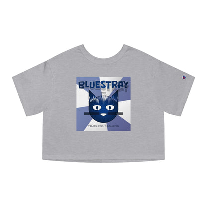 Bluestray Cat Graphic Cropped Tee — Vintage-Inspired Women's Champion Shirt
