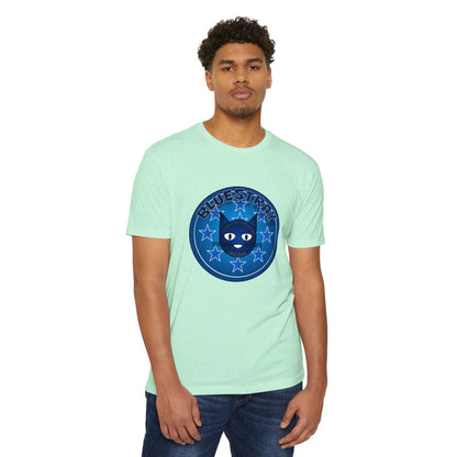 Bluestray Cat Graphic T-Shirt — “Bluestray” Retro Star Logo