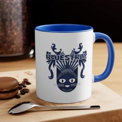 Bluestray Cat Accent Mug — Retro Cat Crest Coffee Cup (11oz)