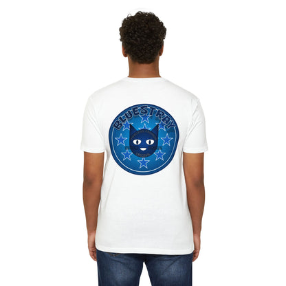 Bluestray Cat Graphic T-Shirt — “Bluestray” Retro Star Logo