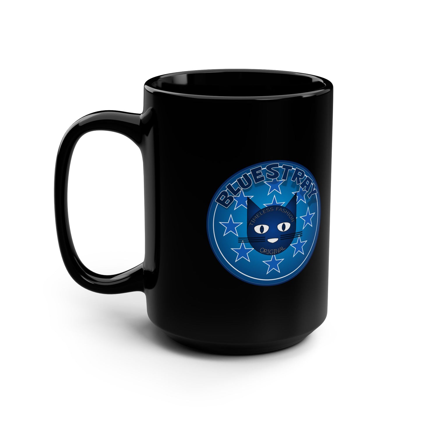 Bluestray Cat Emblem Mug — 15oz Black Ceramic Coffee Cup