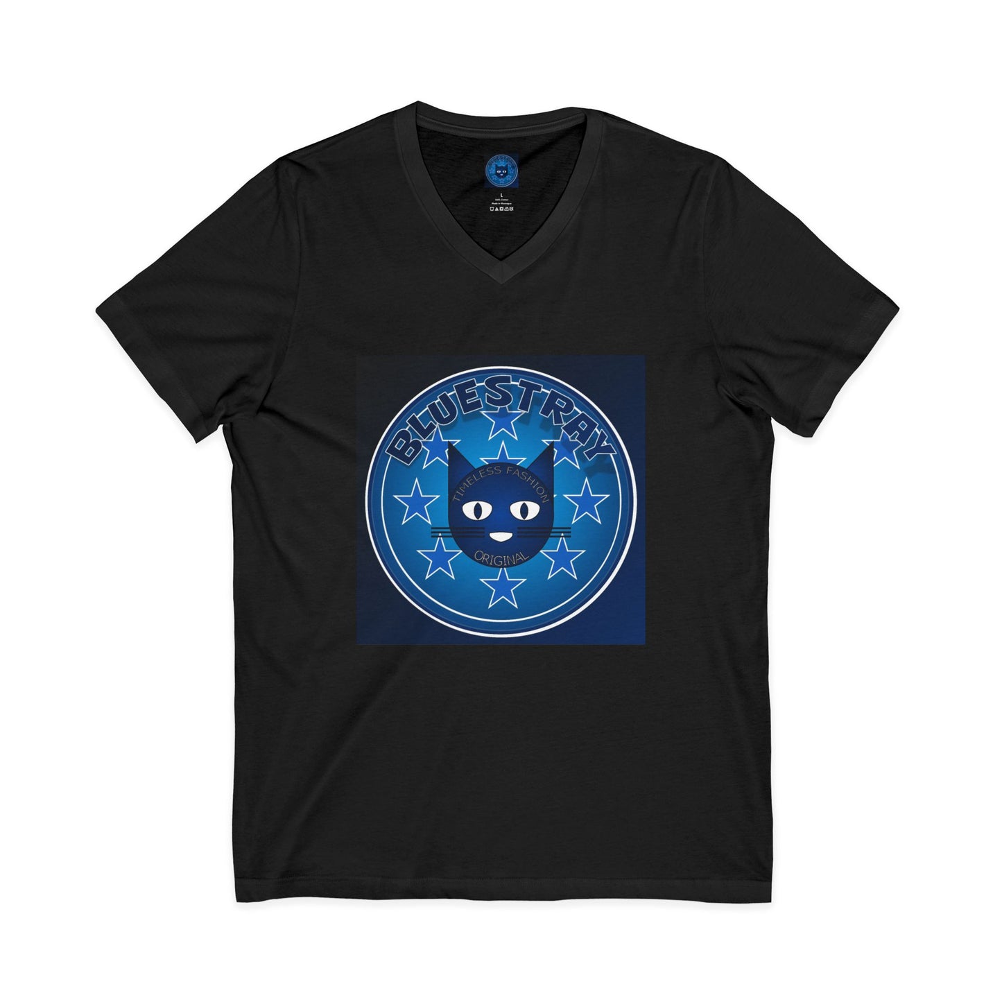 Bluestray Cat V-Neck Tee — Retro Night Sky Cat Graphic Shirt