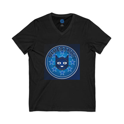 Bluestray Cat V-Neck Tee — Retro Night Sky Cat Graphic Shirt