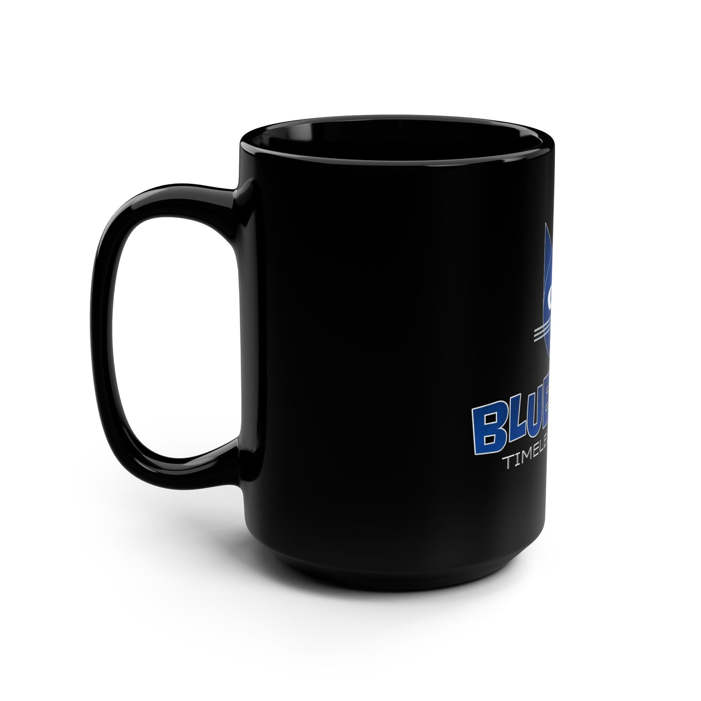 Bluestray Black 15oz Mug — Cat Logo "Timeless Fashion" Coffee Cup