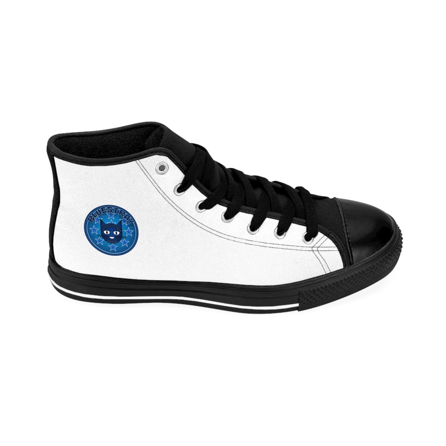 Women's Classic Sneakers — White High-Top with Bluestray Cat Patch