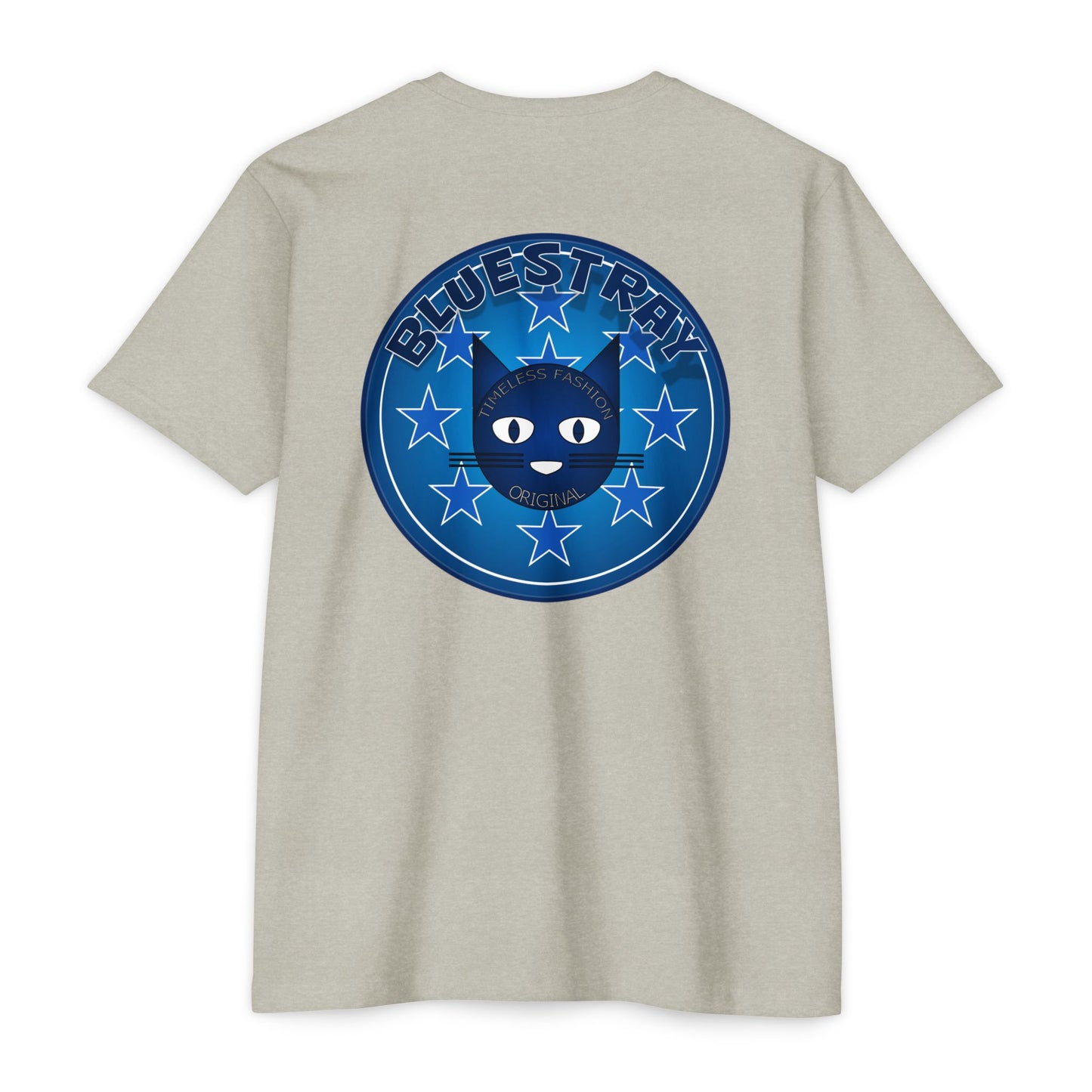 Bluestray Cat Graphic T-Shirt — “Bluestray” Retro Star Logo