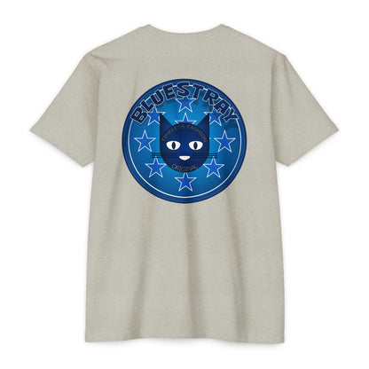 Bluestray Cat Graphic T-Shirt — “Bluestray” Retro Star Logo