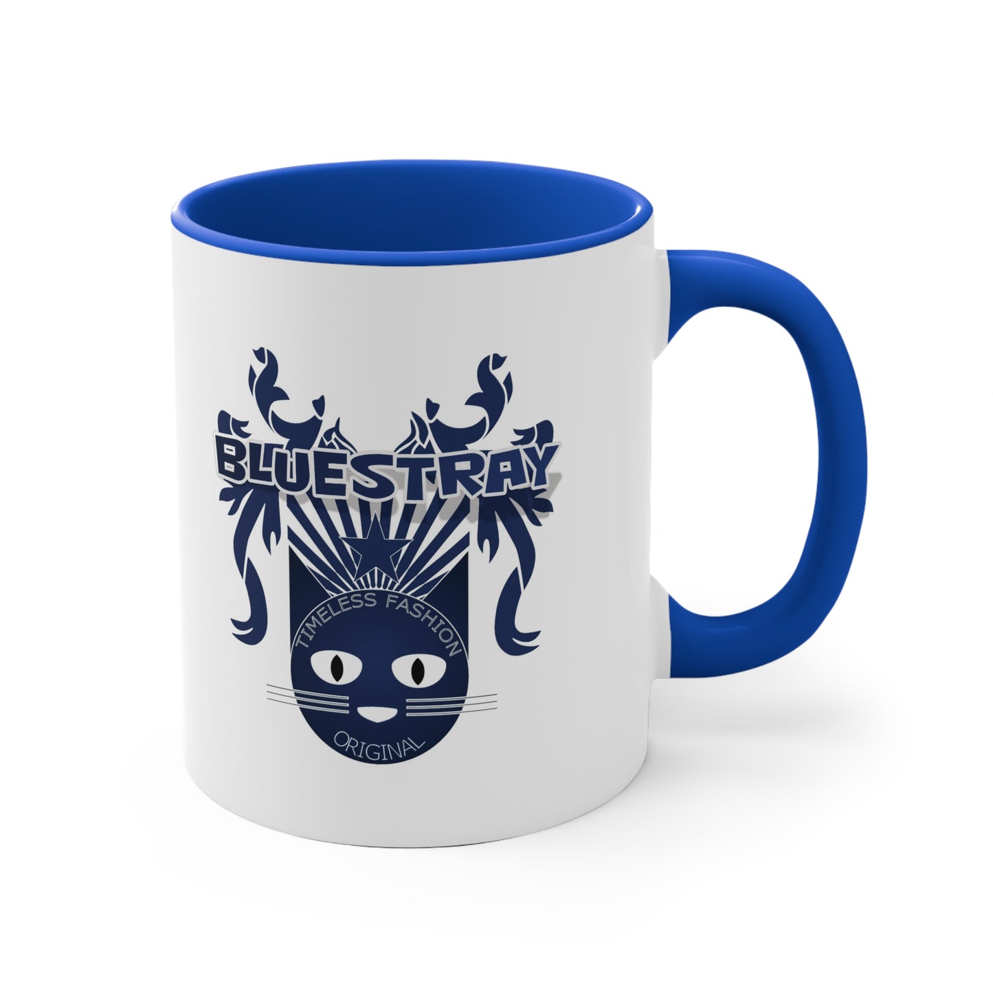 Bluestray Cat Accent Mug — Retro Cat Crest Coffee Cup (11oz)