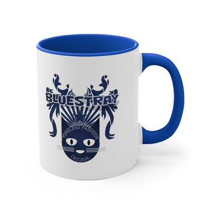 Bluestray Cat Accent Mug — Retro Cat Crest Coffee Cup (11oz)