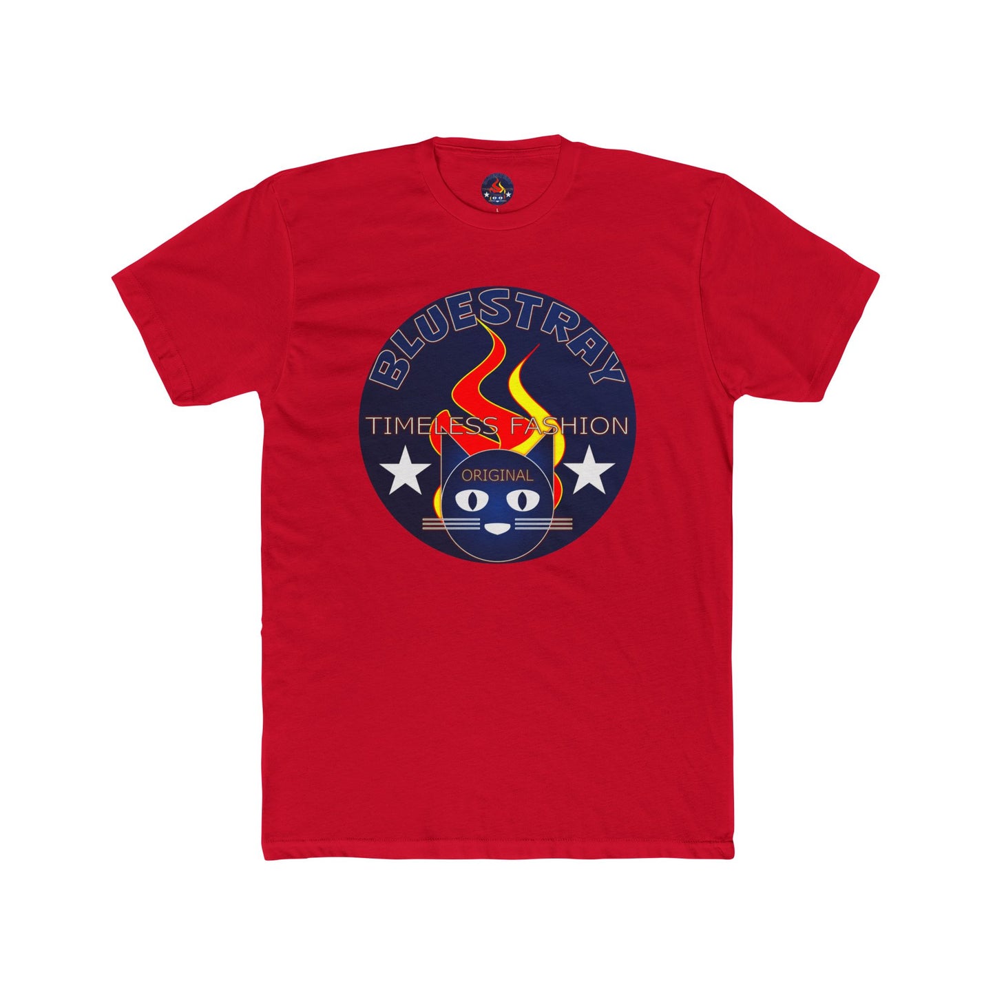 Retro Cat Flame Logo Tee — Bluestay Time & Motion Graphic T-Shirt