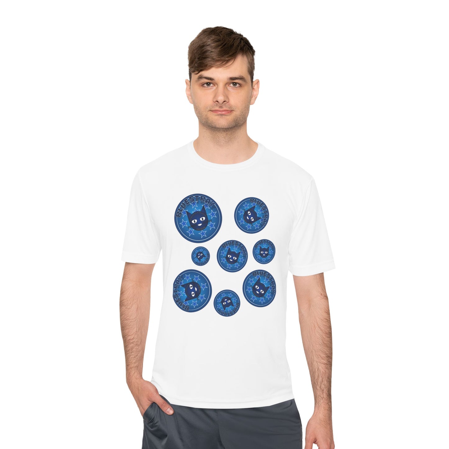 Blue Cat Galaxy Tee — "Bluestray" Graphic Moisture-Wicking Shirt